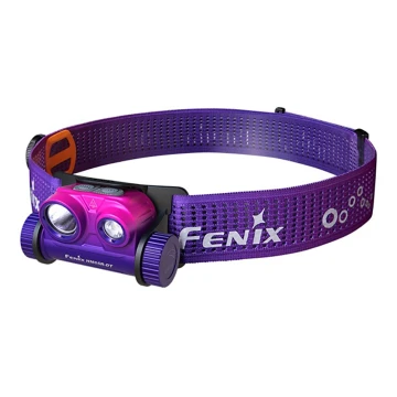 Fenix HM65RDTNEB -Ladattava LED-ajovalaisin LED/USB IP68 1500 lm 300 h violetti/vaaleanpunainen