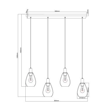 Globo - Kattokruunu johdossa 4xE27/40W/230V messinki