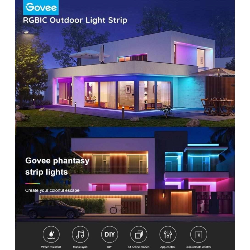 Govee - Phantasy Ulkotila Pro SMART LED strips 10m - ulko RGBIC Wi-Fi IP65