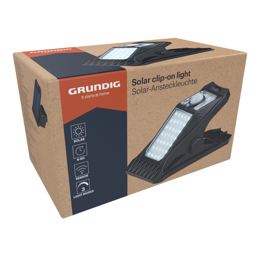 Grundig - LED aurinkokennovalo anturilla CLIP-ON LED/9W/3,7V IP44