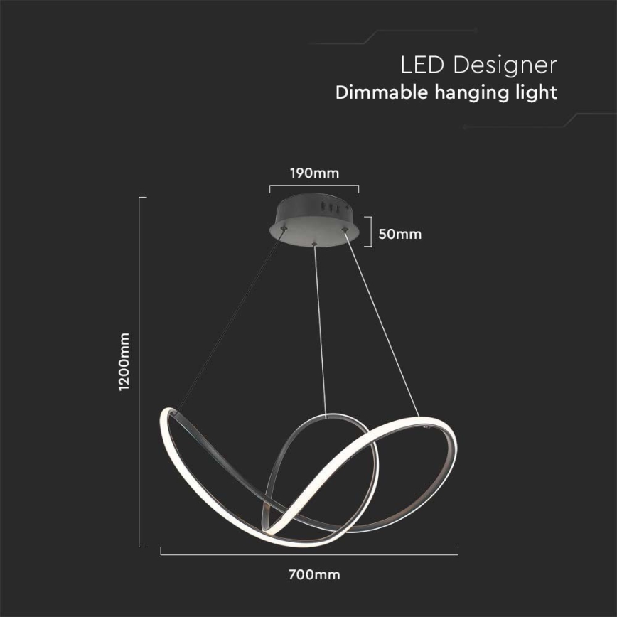 Himmennettävä LED-kattokruunu johdossa LED/50W/230V 3000K musta