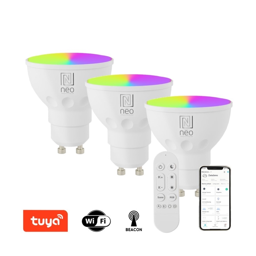 Immax NEO 07724CDO - SETTI 3x LED RGB+CCT Himmennettävä lamppu GU10/6W/230V 2700-6500K Wi-Fi Tuya + kauko-ohjaus