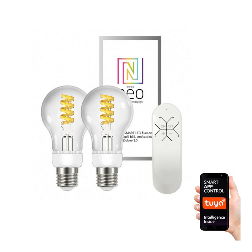 Immax Neo - SETTI 2x Himmennettevä LED-polttimo FILAMENT E27/5W/230V 2700-6000K + Kauko-ohjaus