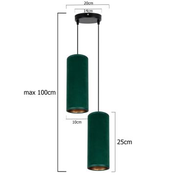 Kattokruunu johdossa AVALO 2xE27/60W/230V halkaisija 20 cm vihreä