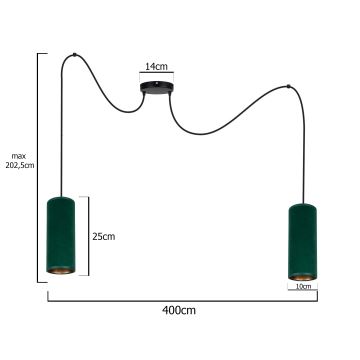 Kattokruunu johdossa AVALO 2xE27/60W/230V vihreä