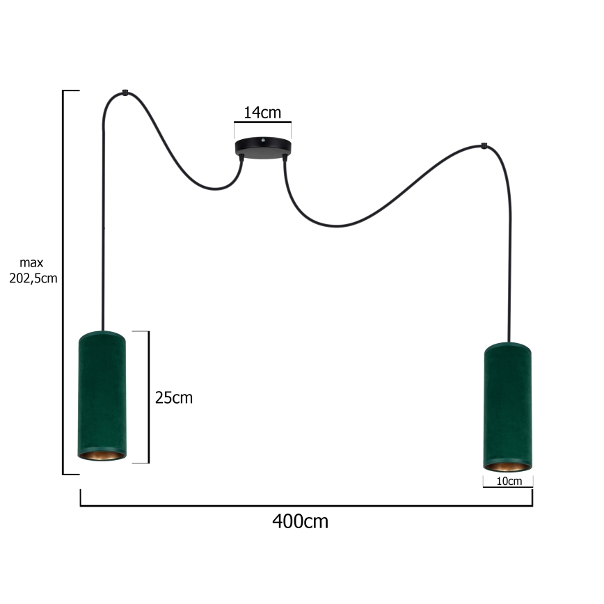 Kattokruunu johdossa AVALO 2xE27/60W/230V vihreä