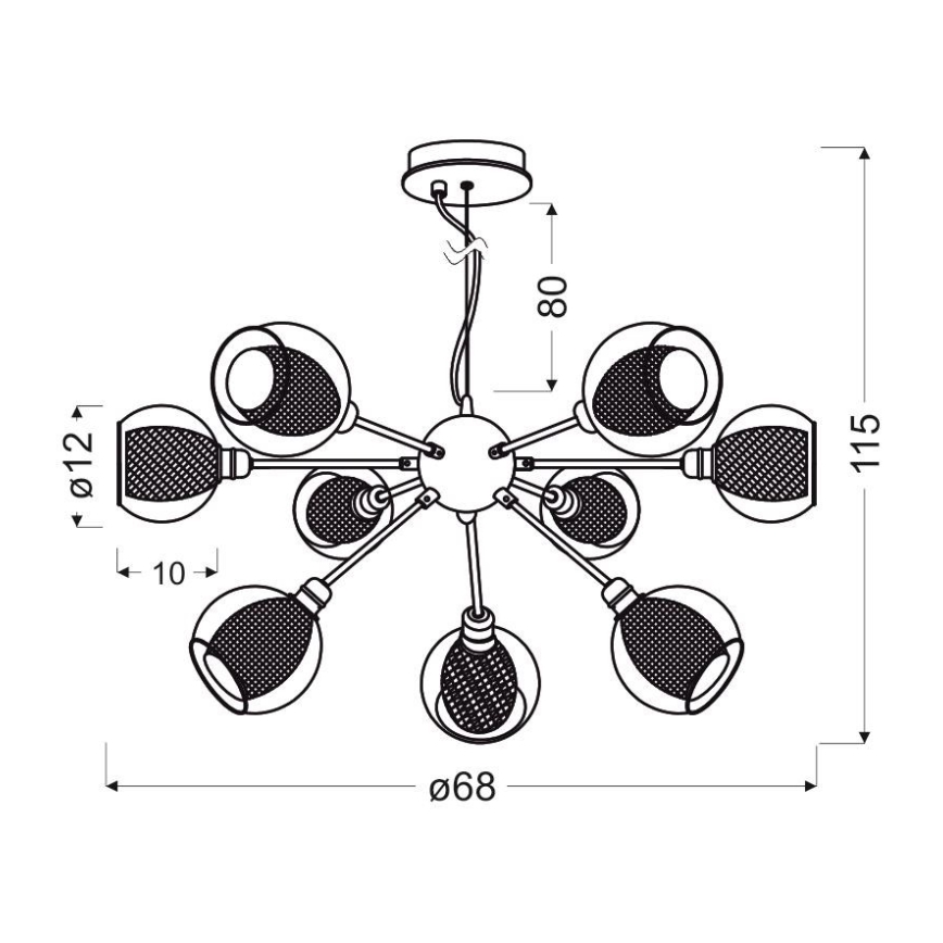 Kattokruunu johdossa DIXI 9xE14/40W/230V