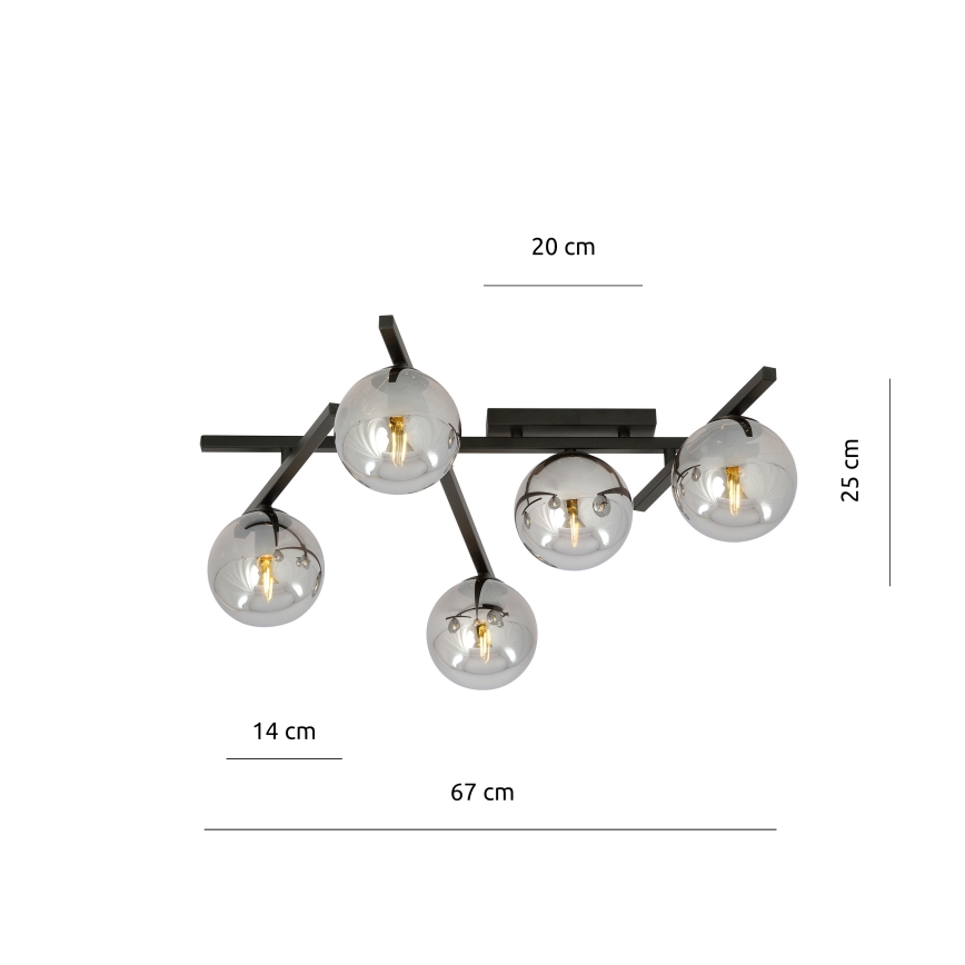 Kattovalo SMART 5xE14/10W/230V musta/harmaa