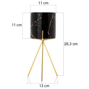 Keraaminen kukkaruukku EMMA 28,3x13 cm musta/kulta