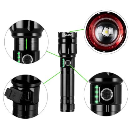 LED Himmennettävä ladattava taskulamppu virtapankilla toiminto LED/30W/5V IPX5 1060 kiiltävä 5000 mAh