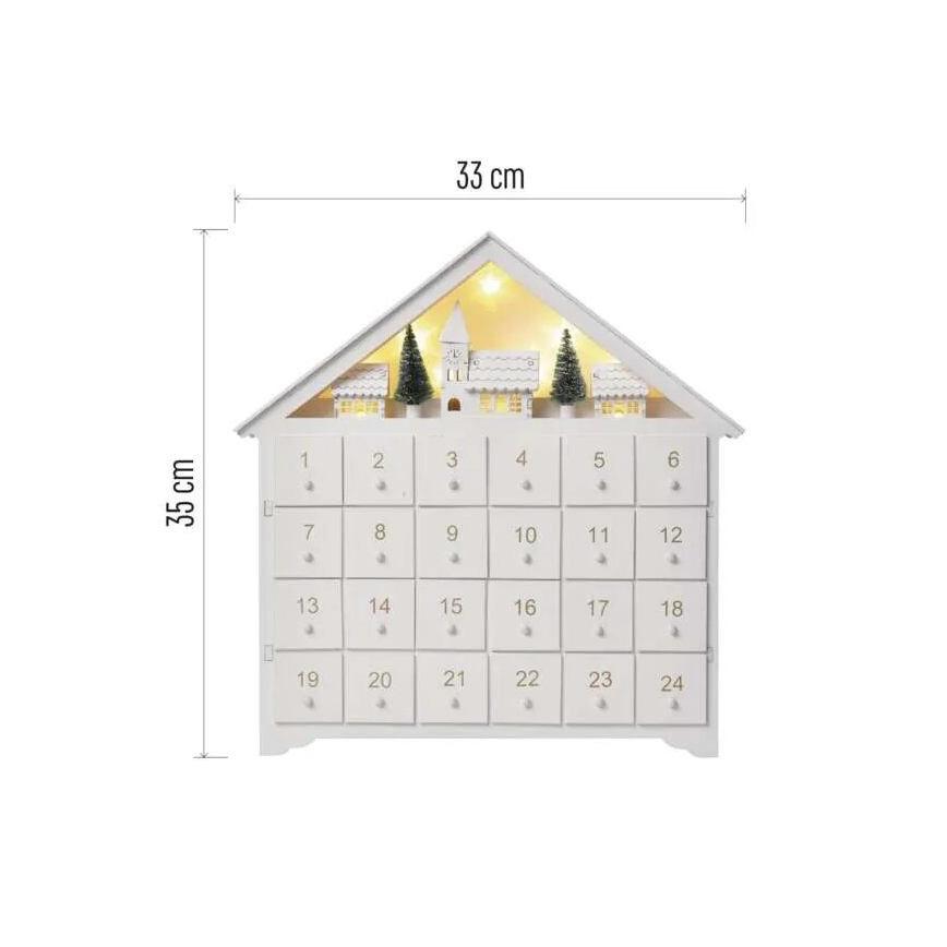 LED-adventtikalenteri 8xLED/2xAA valkoinen