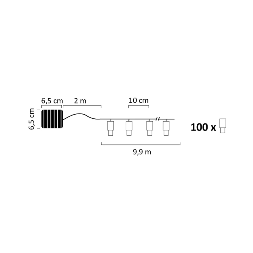 LED-aurinkoketju SHINE 100xLED/1,2V 11, 9 m IP44