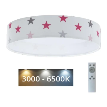 LED-himmennettävä kattovalaisin SMART GALAXY KIDS LED/24W/230V 3000-6500K tähdet valkoinen/vaaleanpunainen/harmaa + kaukosäädin