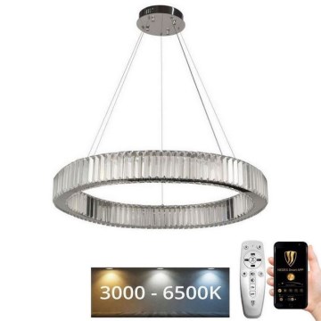 LED Himmennettävä kristalli kattokruunu johdossa LED/50W/230V 3000-6500K kromi + kauko-ohjaus