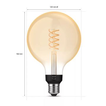 LED Himmennettävä polttimo Philips Hue WHITE FILAMENT G125 E27/7W/230V 2100K