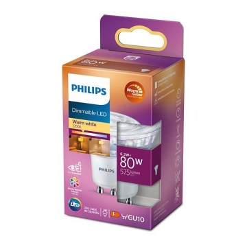 LED Himmennettävä polttimo Philips Lämmin hehku GU10/6,2W/230V 2200-2700K CRI 90