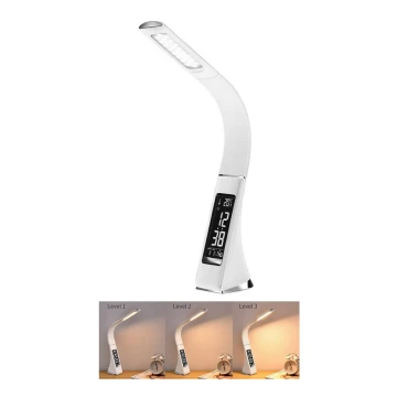 LED Himmennettävä pöytävalaisin näytöllä LEATHER LED/7W/230V valkoinen
