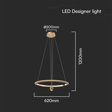 LED-kattokruunu johdossa LED/45W/230V 3000K halkaisija 62 cm kulta