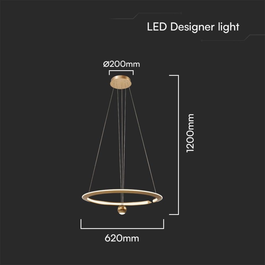 LED-kattokruunu johdossa LED/45W/230V 4000K halkaisija 62 cm kulta