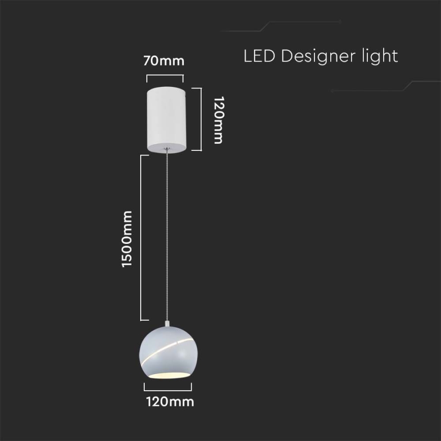 LED-kattokruunu johdossa LED/8,5W/230V 3000K valkoinen+