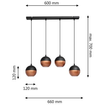 LED-kattokruunu johdossa MIDWAY 4xGU10/4,8W/230V musta/kupari