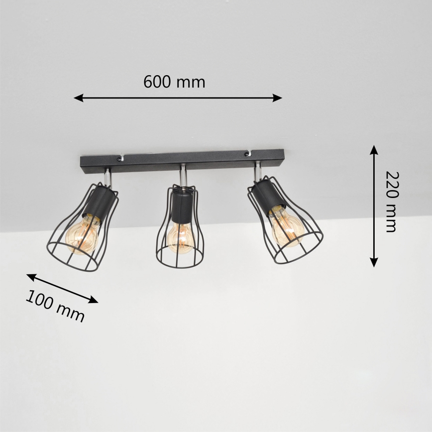 LED Kohdevalo TUBE II 3xE27/60W/230V musta