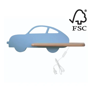 LED Lasten seinävalaisin hyllyllä CAR LED/5W/230V sininen/puu - FSC-sertifioitu