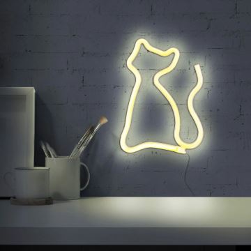 LED Neon seinäkoriste CAT LED/3W/3xAA keltainen