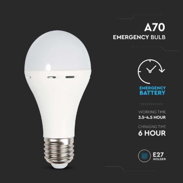 LED Polttimo hätävalolla A70 E27/9W/230V 4000K