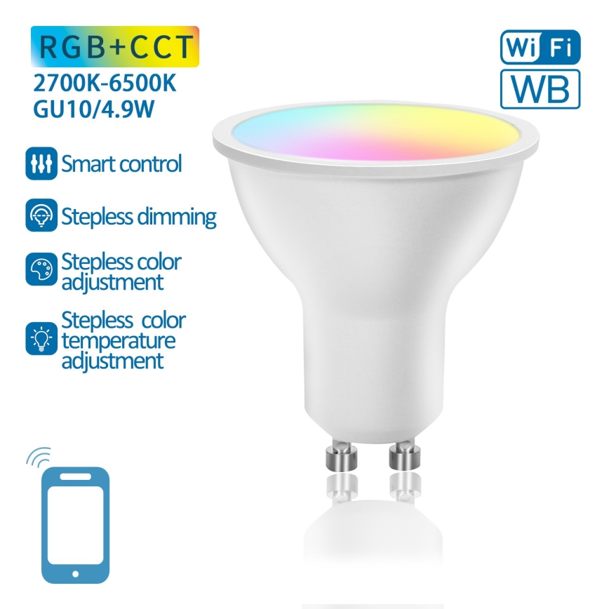 LED RGBW Himmennettävä polttimo GU10/4,9W/230V 2700-6500K Wi-Fi - Aigostar