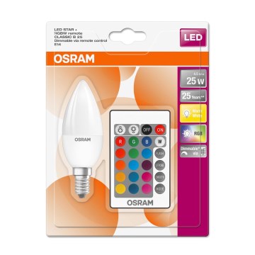 LED RGBW Himmennettävä polttimo STAR E14/4,5W/230V 2700K + kaukosäädin – Osram