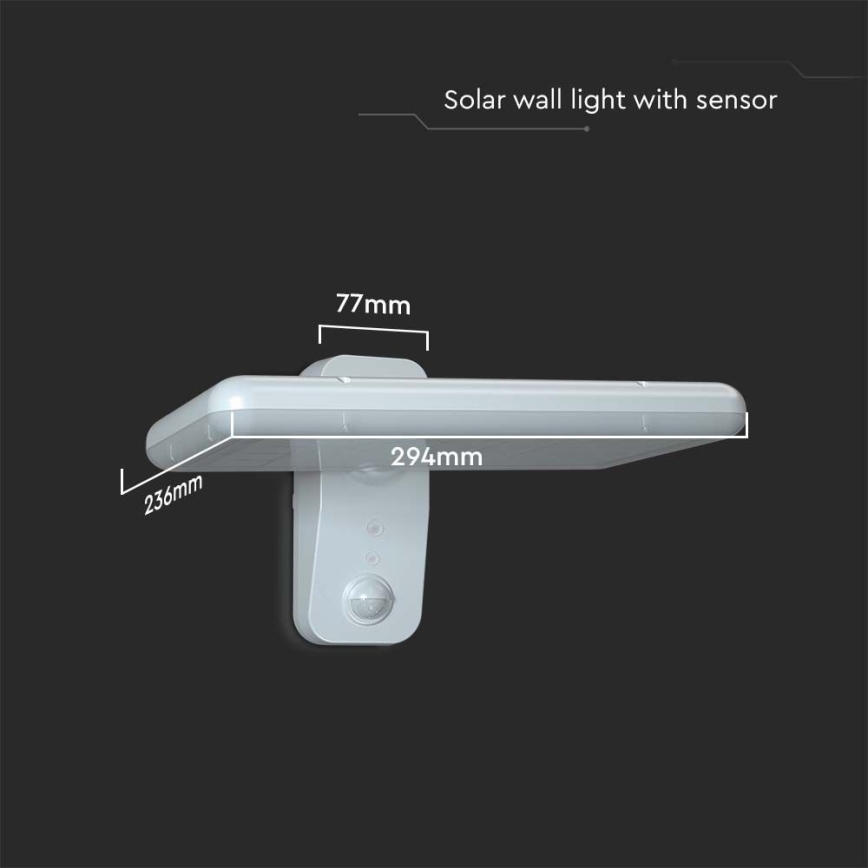 LED-seinäaurinkovalaisin anturilla LED/15W/3,2V 4000K/6000K IP65 valkoinen