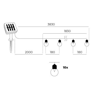 LED - Solar ketju 10xLED/0,12W/1,2V 1xAA IP44 6000K