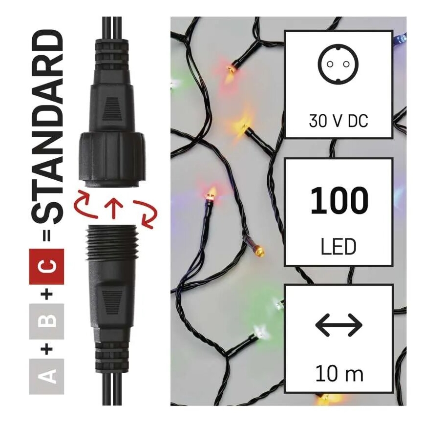 LED-ulkojouluketju 100xLED/10m IP44 monivärinen