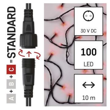 LED-ulkojouluketju 100xLED/10m IP44 punainen