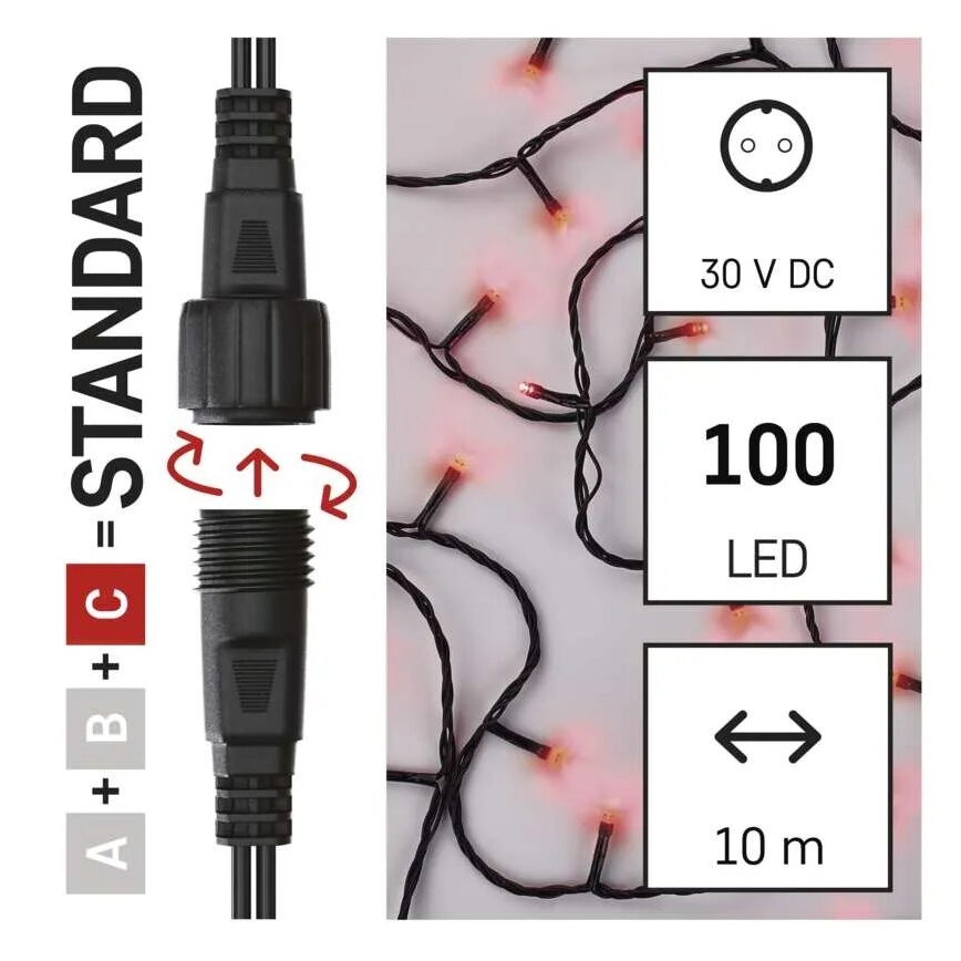 LED-ulkojouluketju 100xLED/10m IP44 punainen