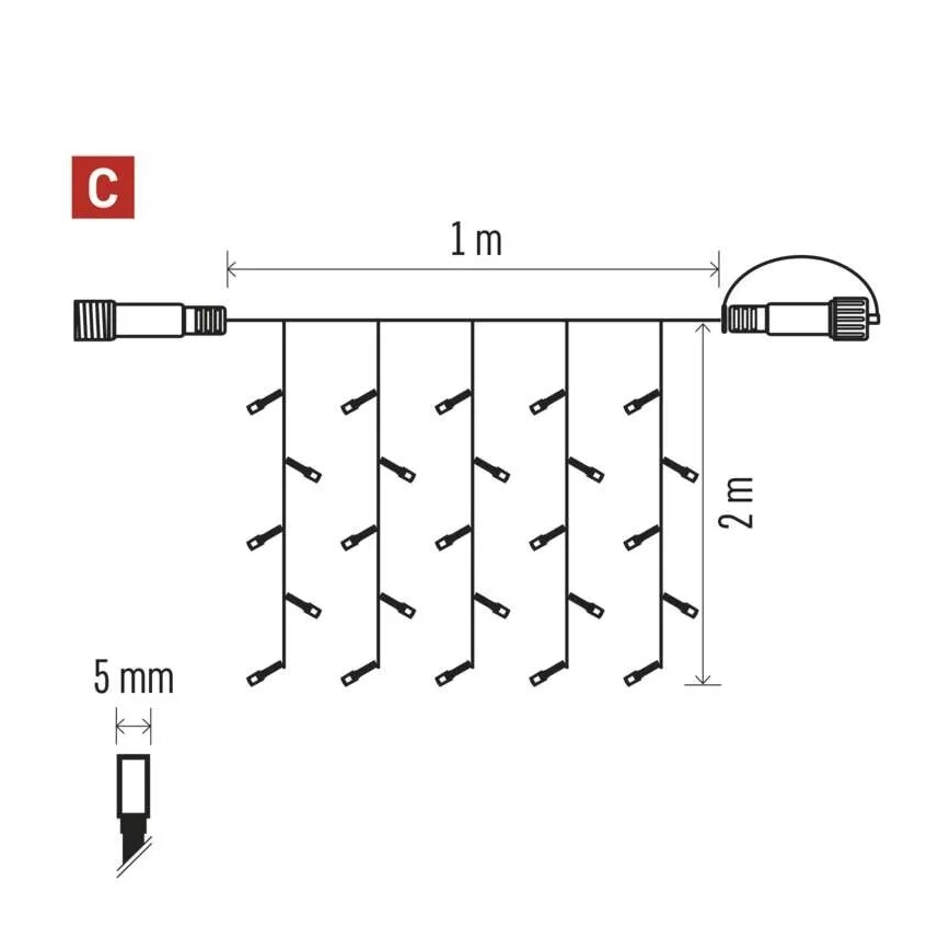 LED-ulkojouluketju 100xLED/1x2m IP44 kylmänvalkoinen