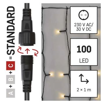 LED-ulkojouluketju 100xLED/1x2m IP44 lämpimänvalkoinen