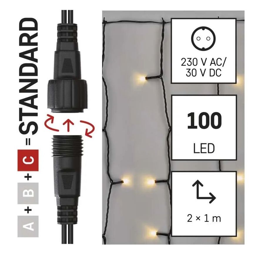 LED-ulkojouluketju 100xLED/1x2m IP44 lämpimänvalkoinen