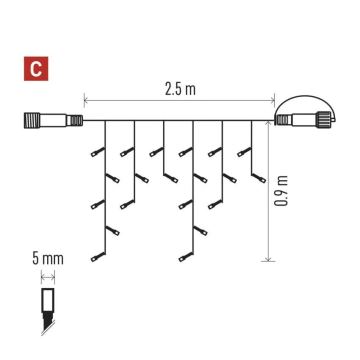 LED-ulkojouluketju 100xLED/2,5x0,9m IP44 kylmänvalkoinen