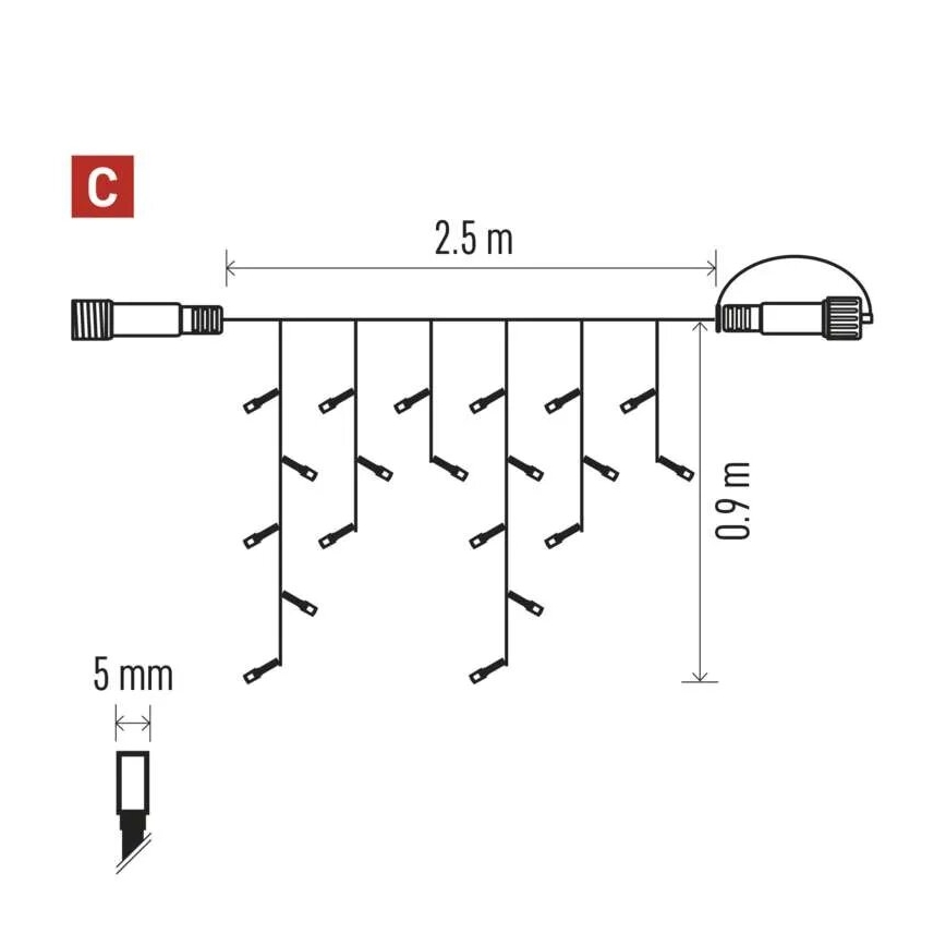 LED-ulkojouluketju 100xLED/2,5x0,9m IP44 kylmänvalkoinen