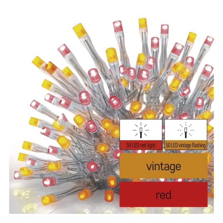 LED-ulkojouluketju 100xLED/2,5x0,9m IP44 punainen/vintage