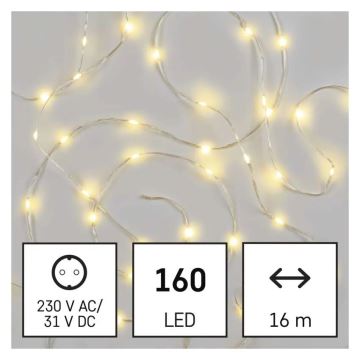 LED-ulkojouluketju 160xLED/21m IP44 lämpimänvalkoinen