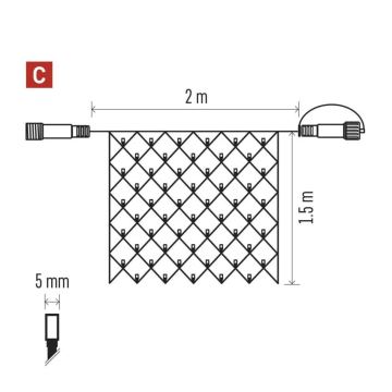 LED-ulkojouluketju 160xLED/2x1,5m IP44 kylmänvalkoinen