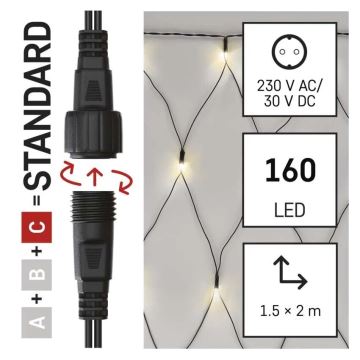 LED-ulkojouluketju 160xLED/2x1,5m IP44 lämpimänvalkoinen