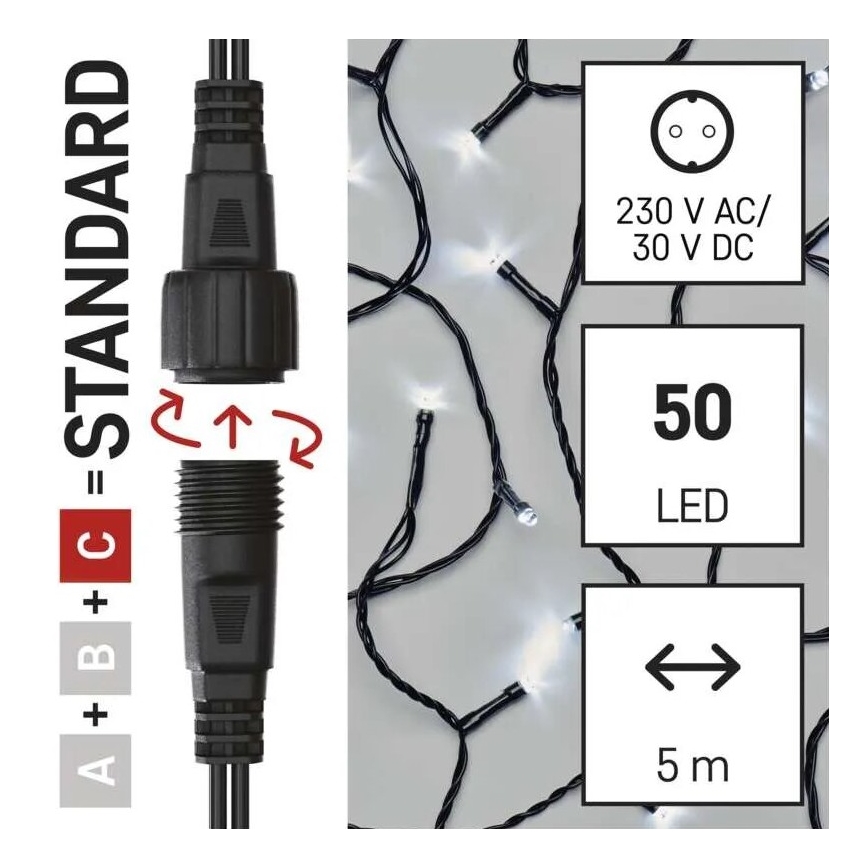 LED-ulkojouluketju 50xLED/5m IP44 kylmänvalkoinen