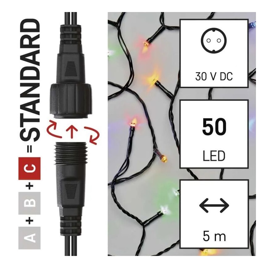 LED-ulkojouluketju 50xLED/5m IP44 monivärinen