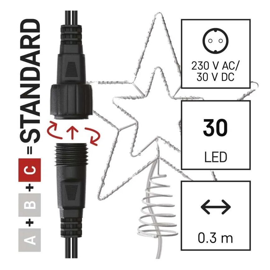 LED-ulkojoulukoriste 30xLED/4W/30V IP44 kylmänvalkoinen