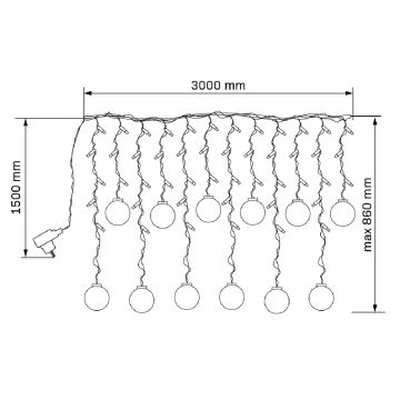 LED Valoverho WISH BALLS 108xLED/8 toiminnot 4,5 m lämpimänvalkoinen