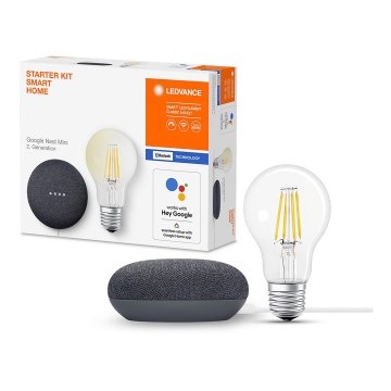 Ledvance - Älykaiutin Google Nest Mini + Himmennettävä LED-polttimo SMART+ A60 E27/6,5W/230V 2700K